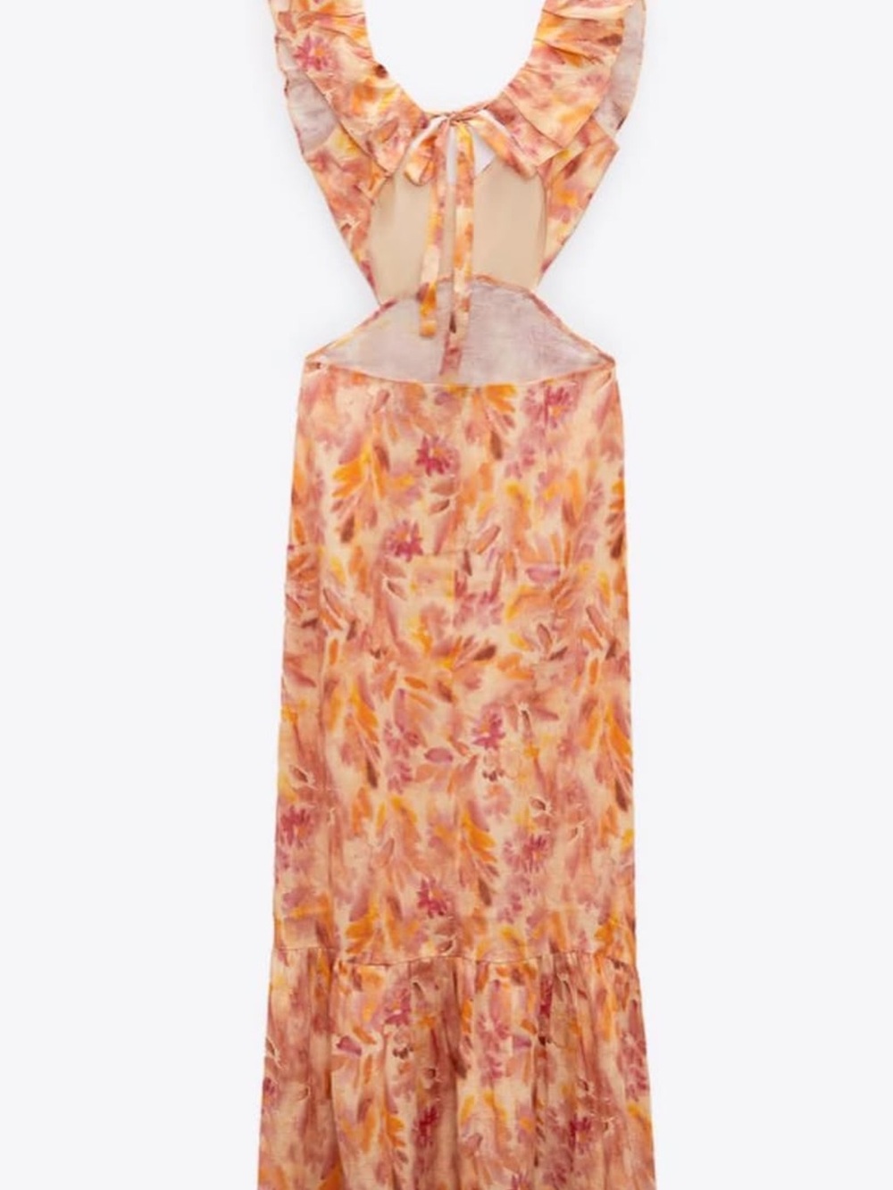Zara Orange and Pink Floral Ruffle Maxi Dress - Picture 8 of 11